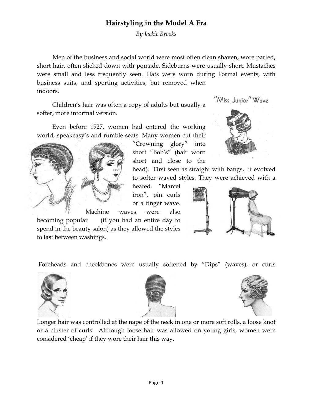 Hairstyling in the Model a Era by Jackie Brooks