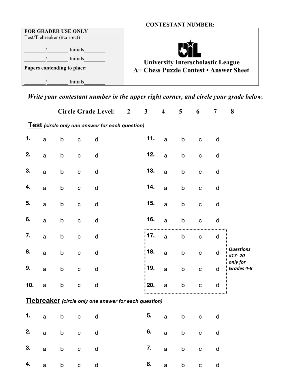 University Interscholastic League A+ Chess Puzzle Contest • Answer