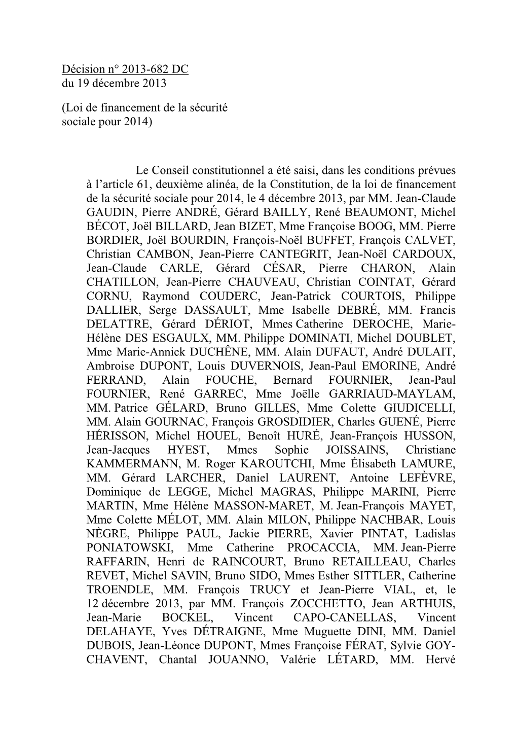 Décision N° 2013-682 DC Du 19 Décembre 2013
