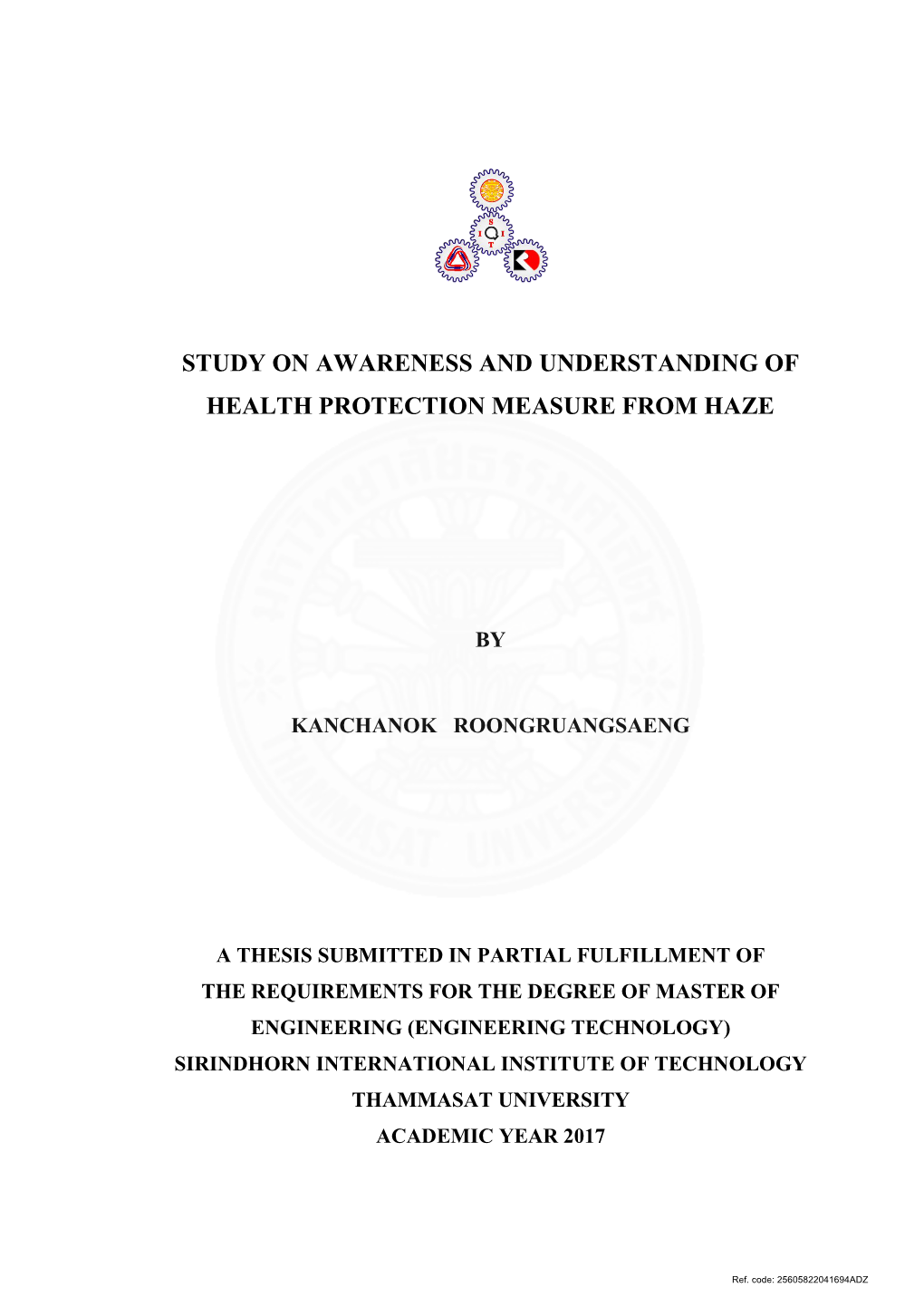 Study on Awareness and Understanding of Health Protection Measure from Haze