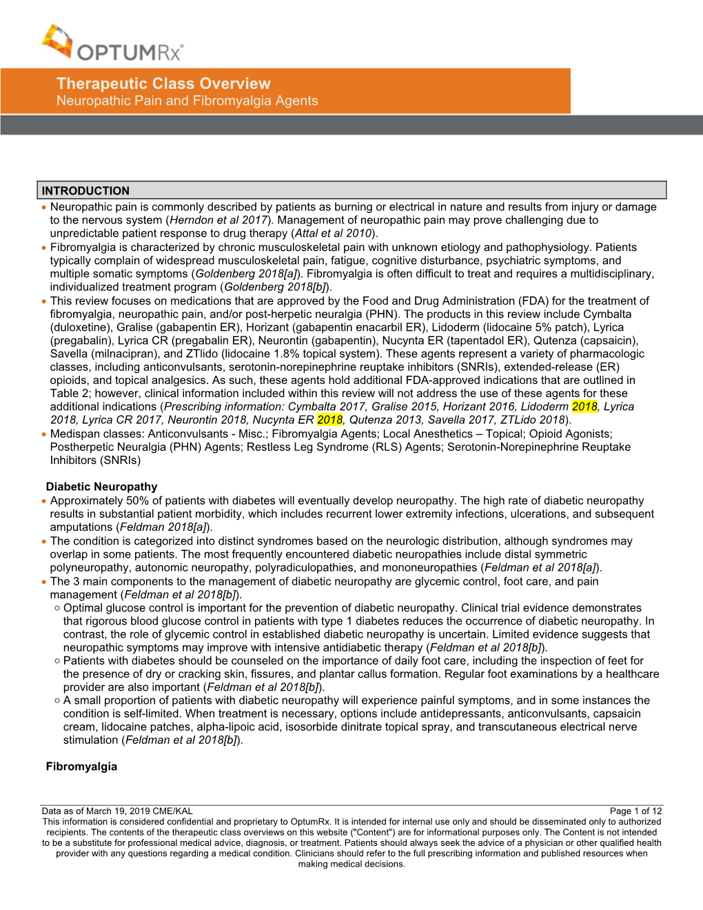 Therapeutic Class Overview Neuropathic Pain and Fibromyalgia Agents