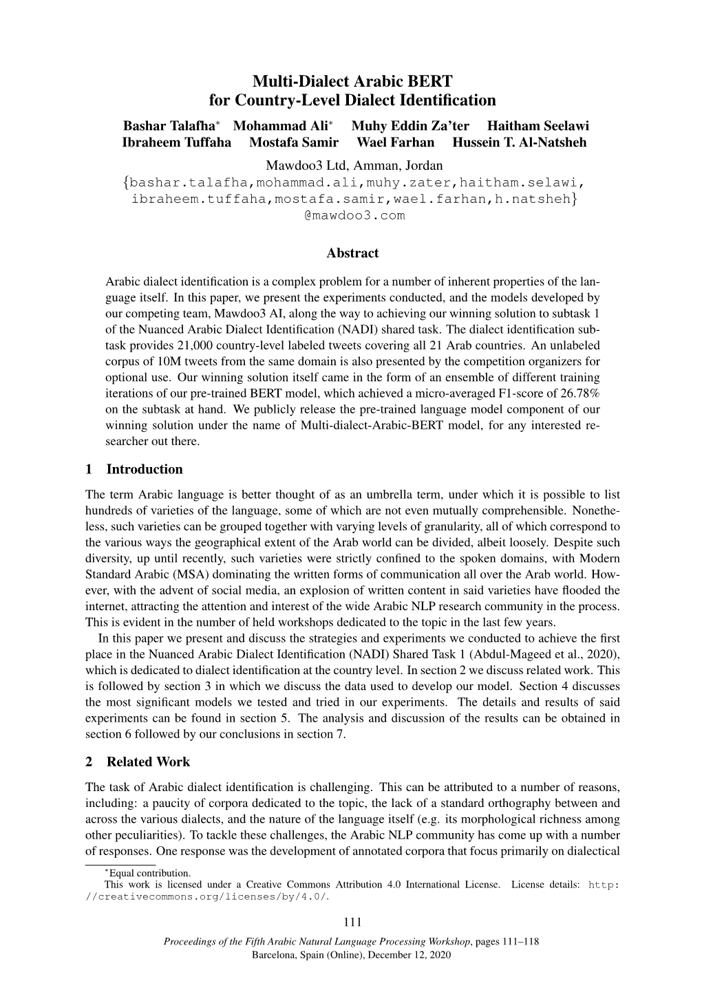 Multi-Dialect Arabic BERT for Country-Level Dialect Identification