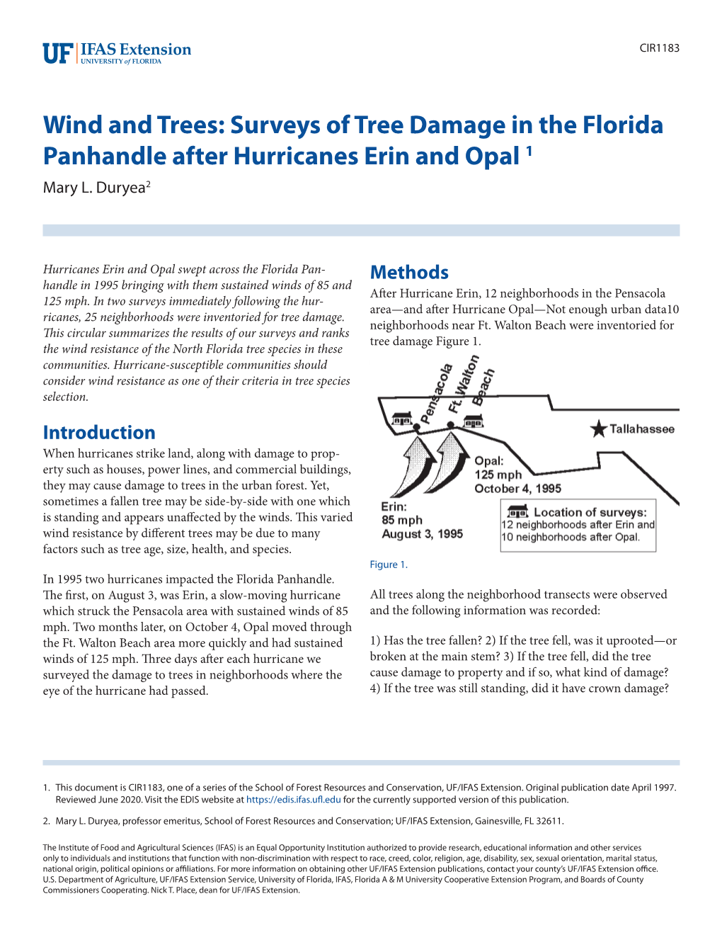 Surveys of Tree Damage in the Florida Panhandle After Hurricanes Erin and Opal 1 Mary L