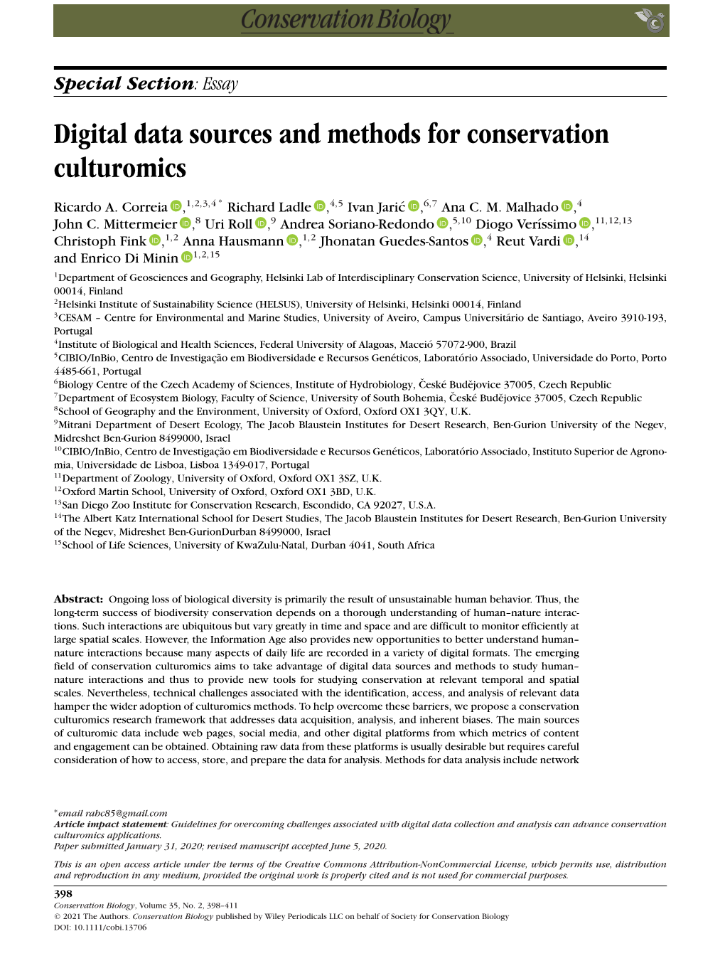 Digital Data Sources and Methods for Conservation Culturomics