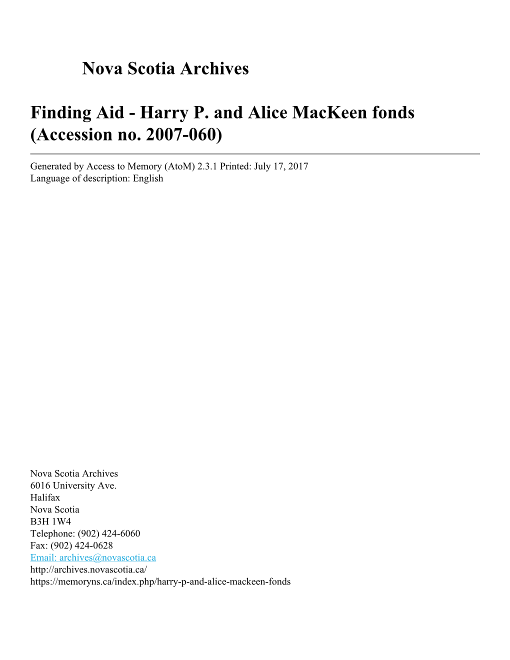 Harry P. and Alice Mackeen Fonds (Accession No