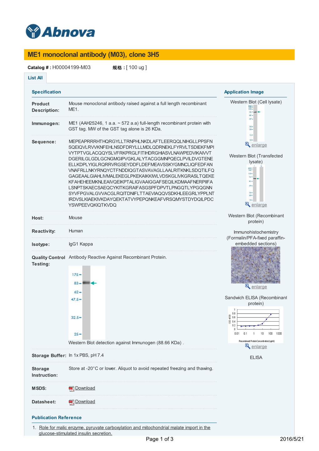 ME1 Monoclonal Antibody (M03), Clone 3H5