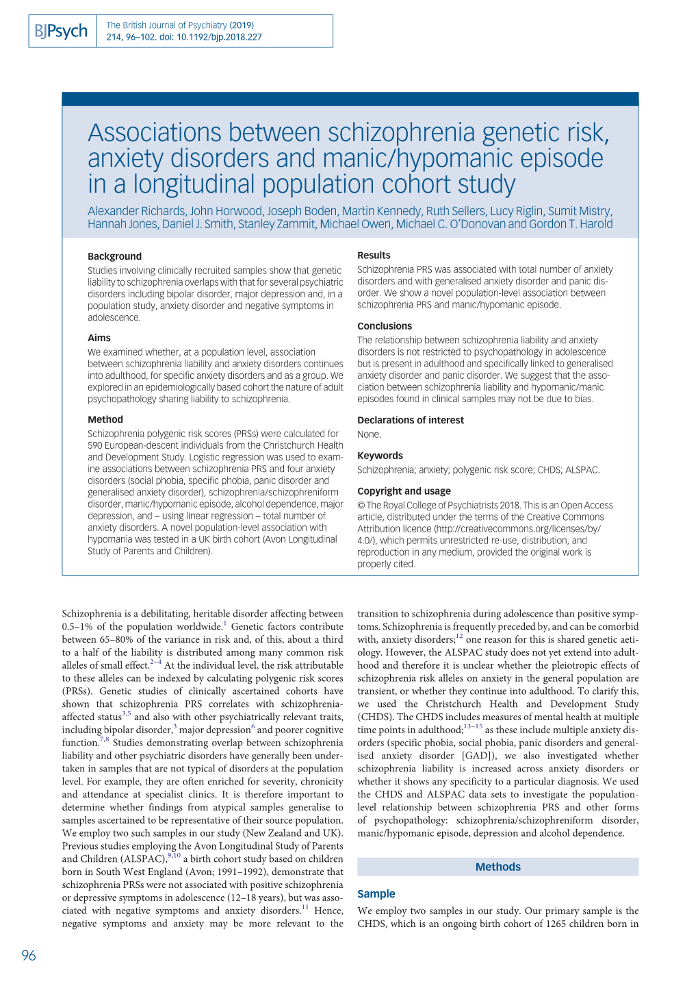 Associations Between Schizophrenia Genetic Risk, Anxiety Disorders And