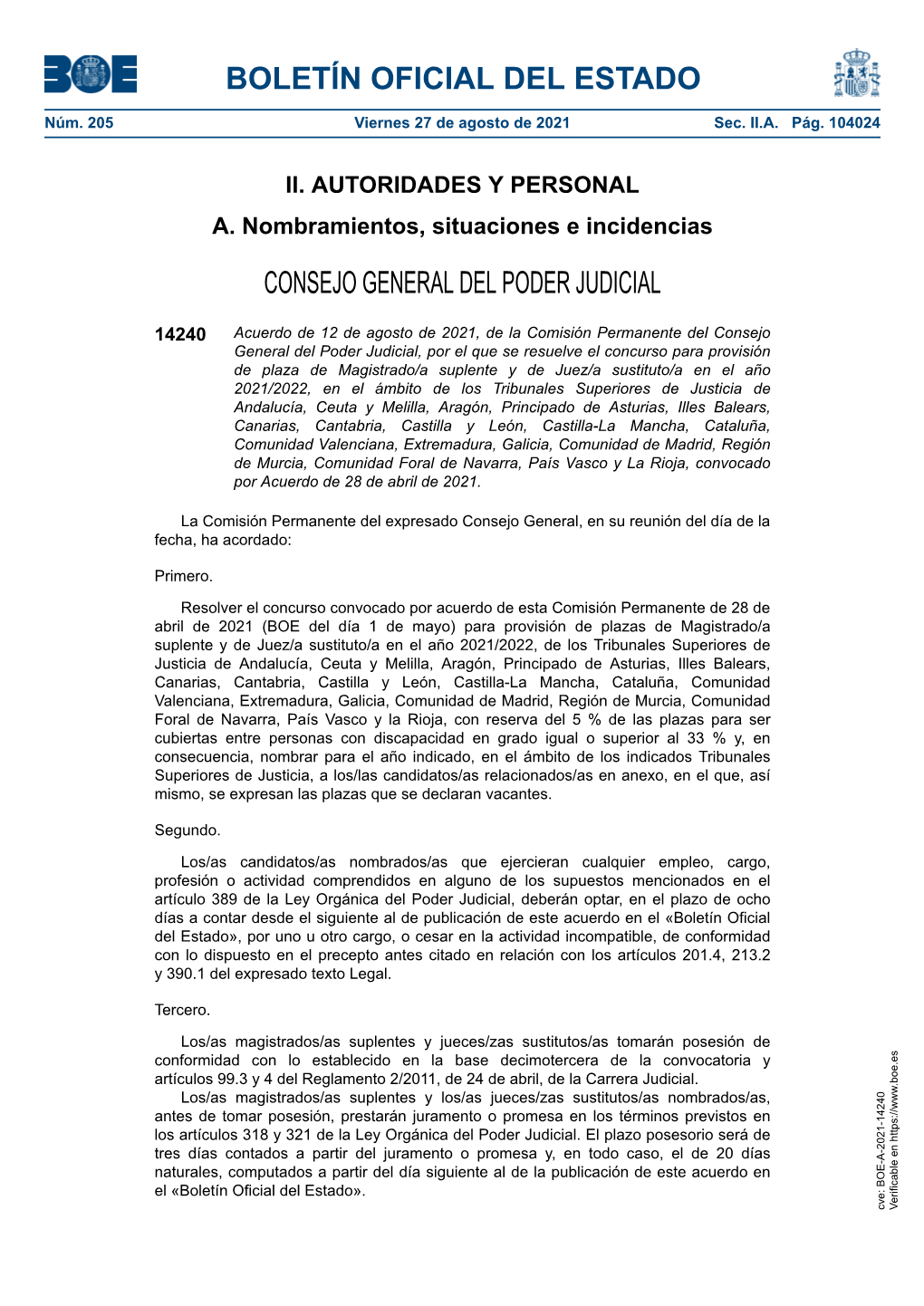 Disposición 14240 Del BOE Núm. 205 De 2021