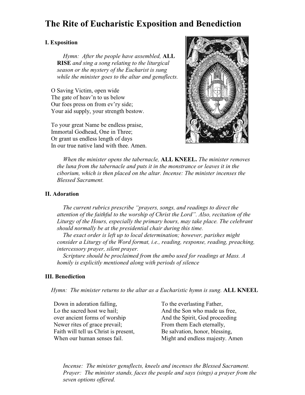 The Rite of Eucharistic Exposition and Benediction