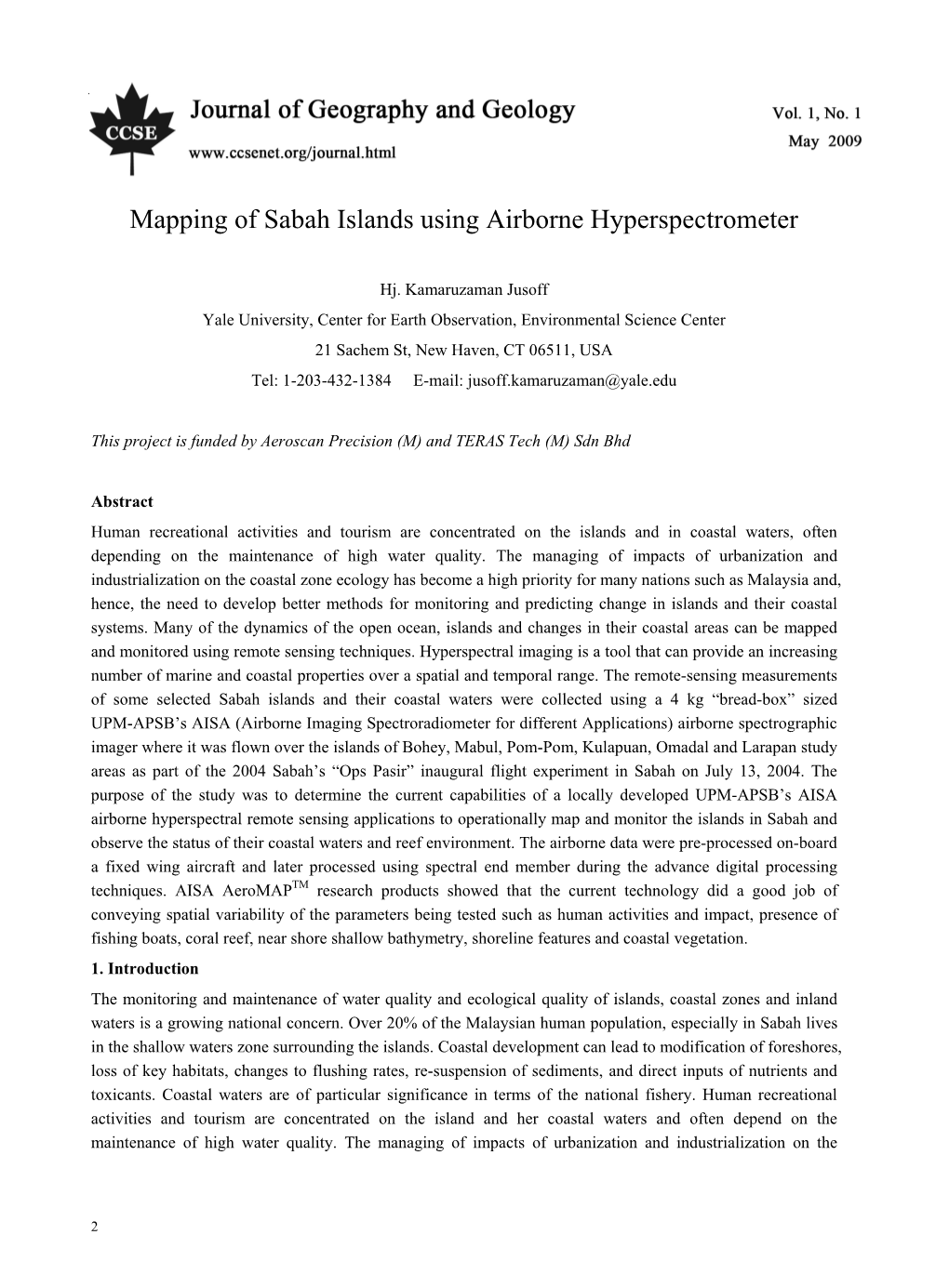 Mapping of Sabah Islands Using Airborne Hyperspectrometer