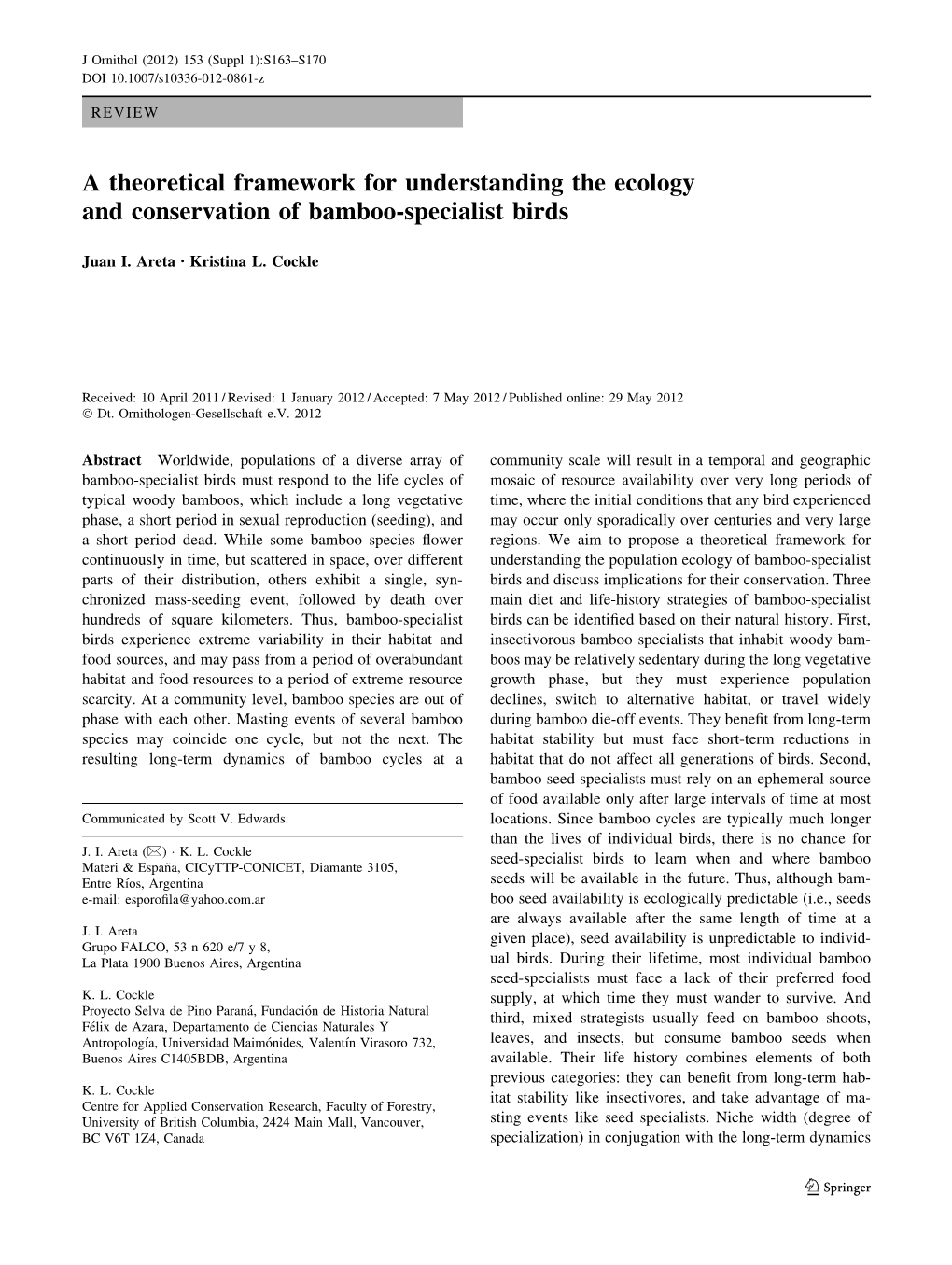 A Theoretical Framework for Understanding the Ecology and Conservation of Bamboo-Specialist Birds