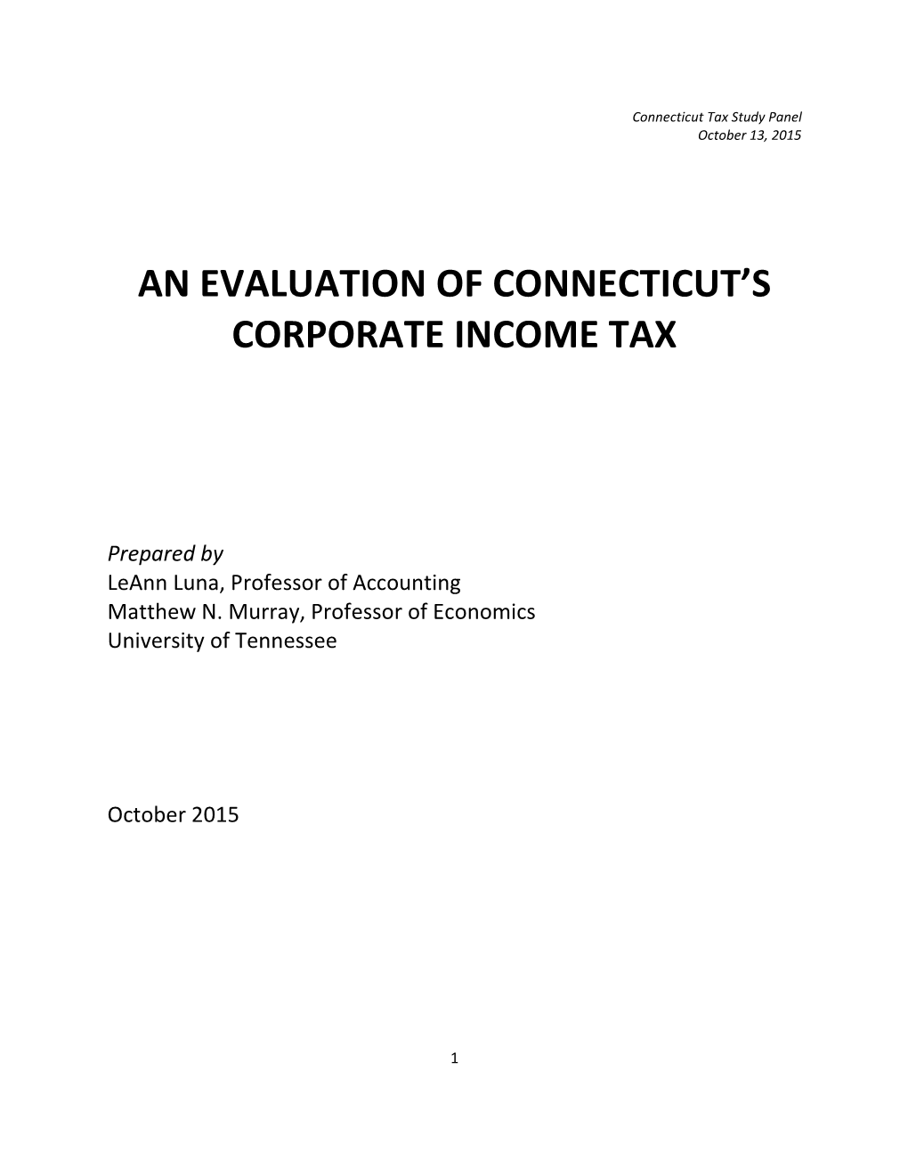 An Evaluation of Connecticut's Corporate Income