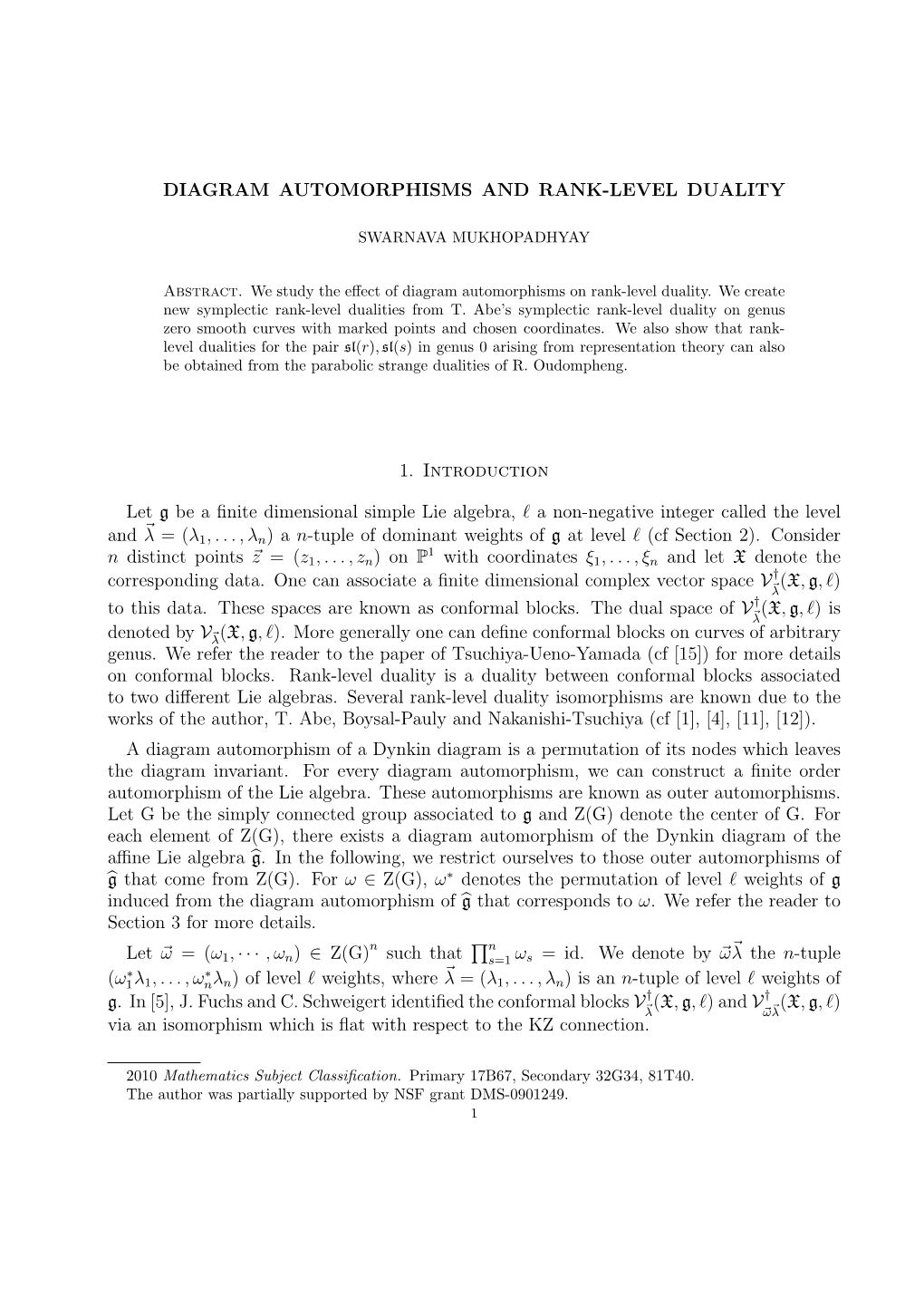 Diagram Automorphisms and Rank-Level Duality 1