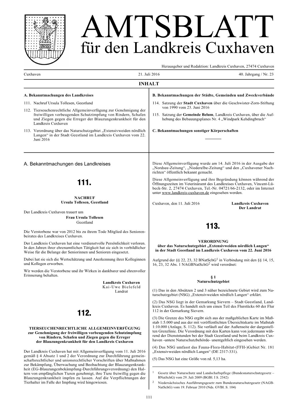 AMTSBLATT Für Den Landkreis Cuxhaven