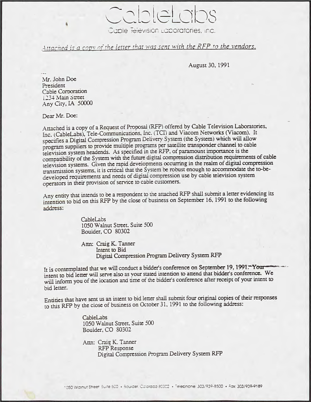 011 Cablelabs Request of Proposal, 1991.Pdf