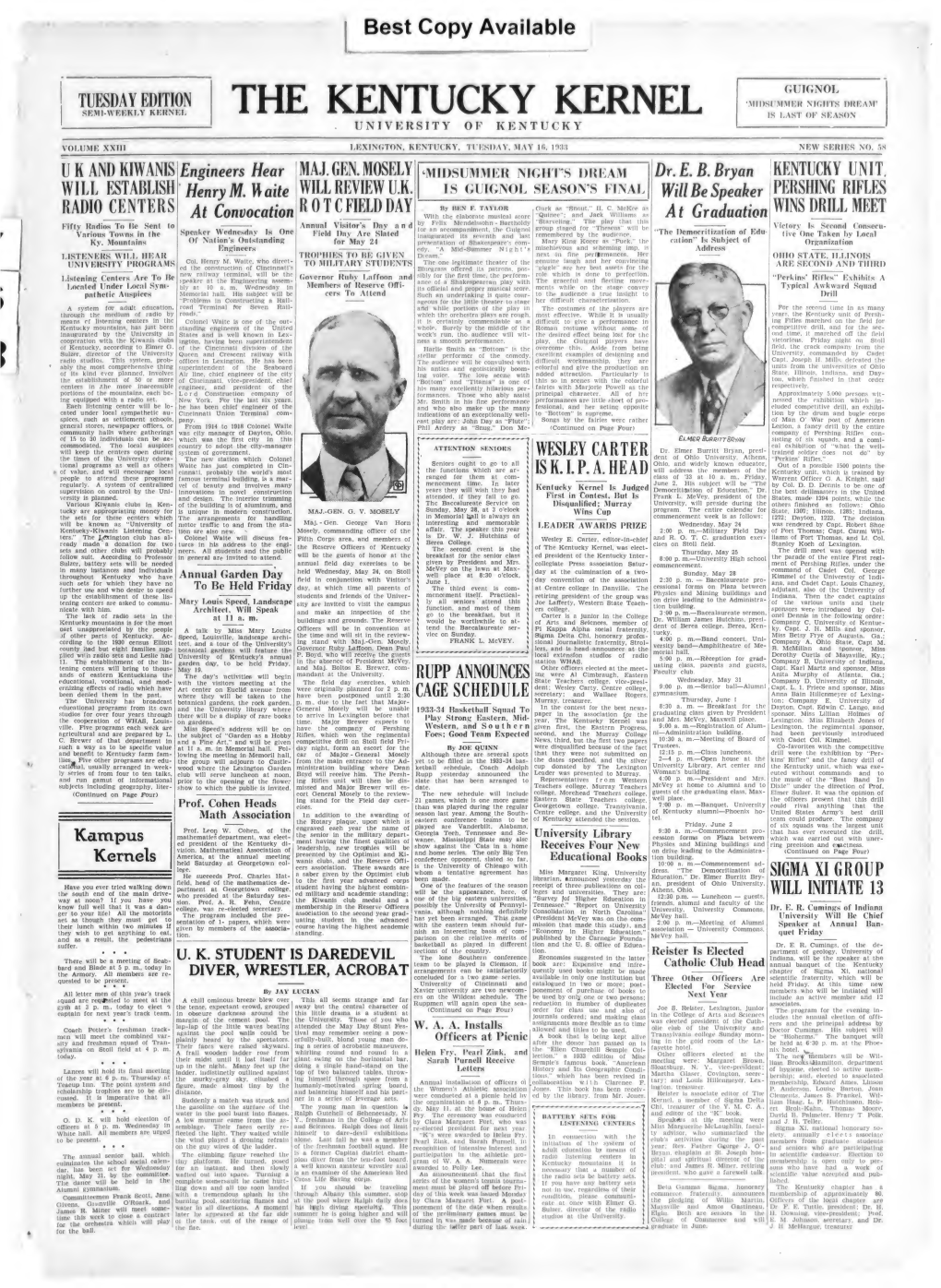 The Kentucky Kernel: 1933-05-16
