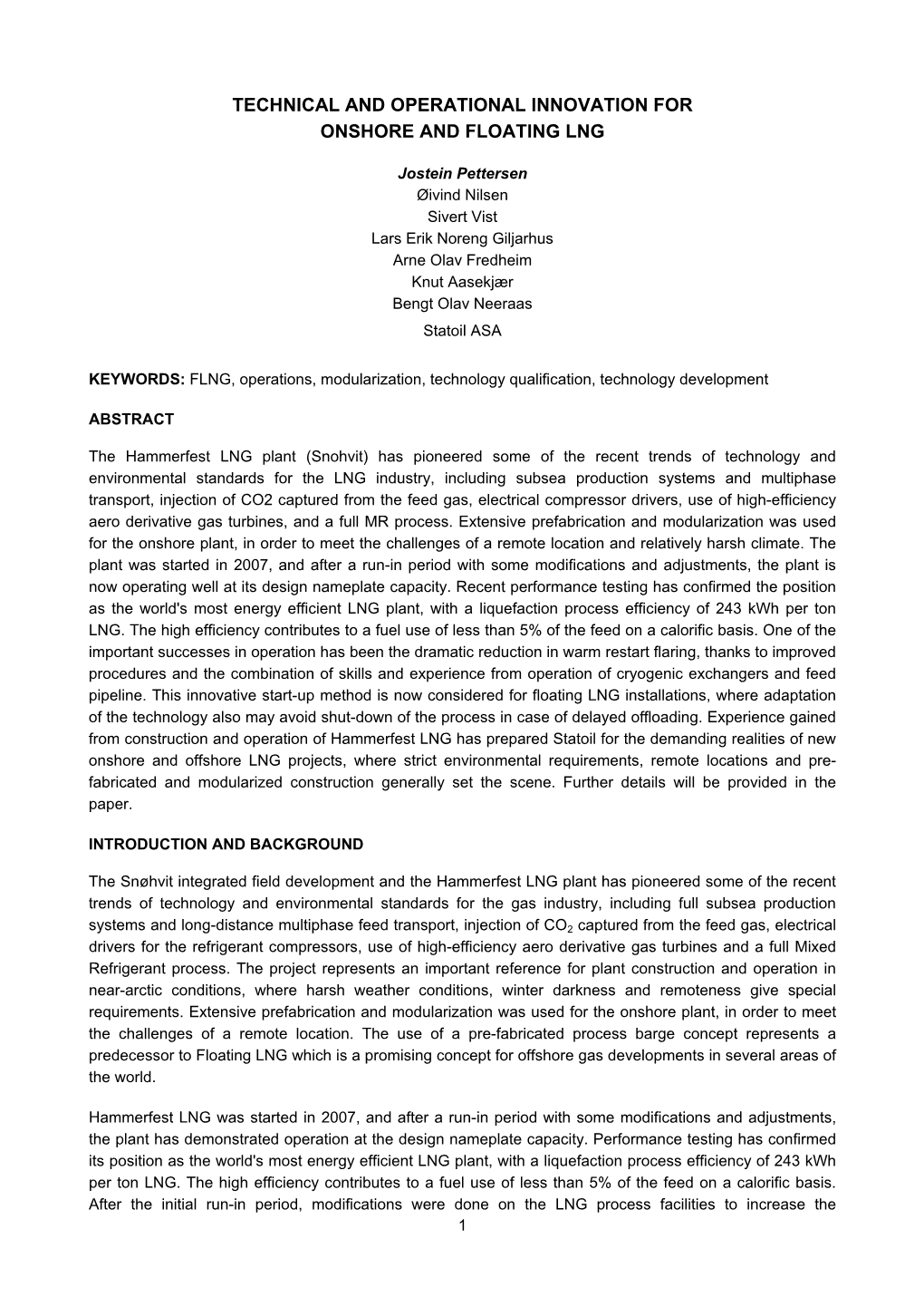 Technical and Operational Innovation for Onshore and Floating Lng