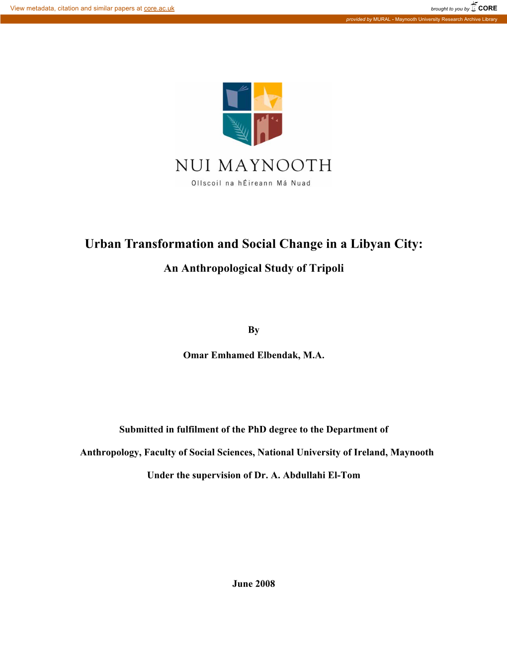 Urban Transformation and Social Change in a Libyan City