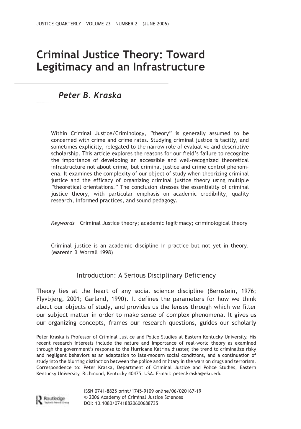 Toward Legitimacy and an Infrastructure