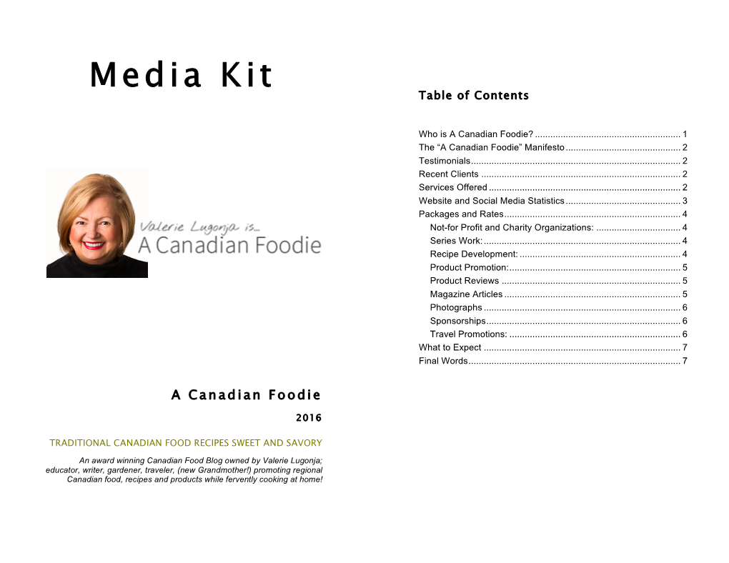 Media Kit Table of Contents