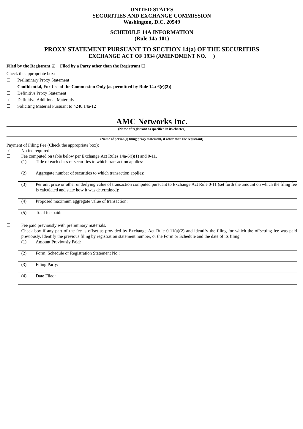 AMC Networks Inc. (Name of Registrant As Specified in Its Charter)