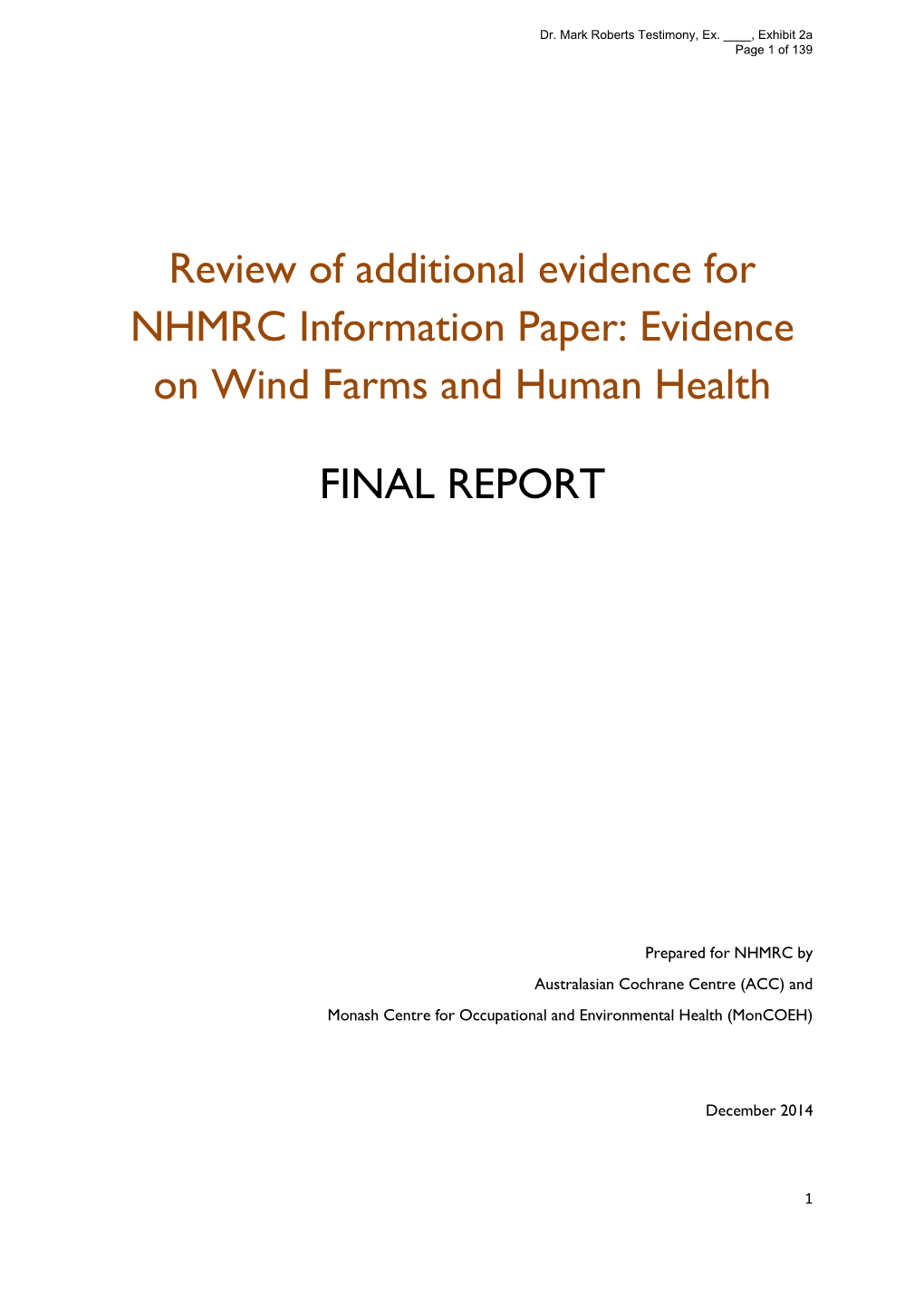 Evidence on Wind Farms and Human Health FINAL REPORT