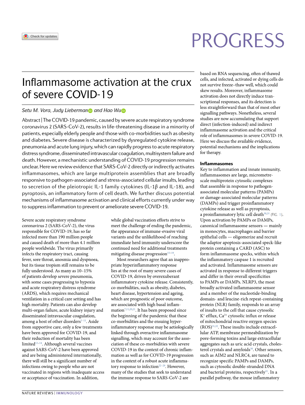 Inflammasome Activation at the Crux of Severe COVID-19