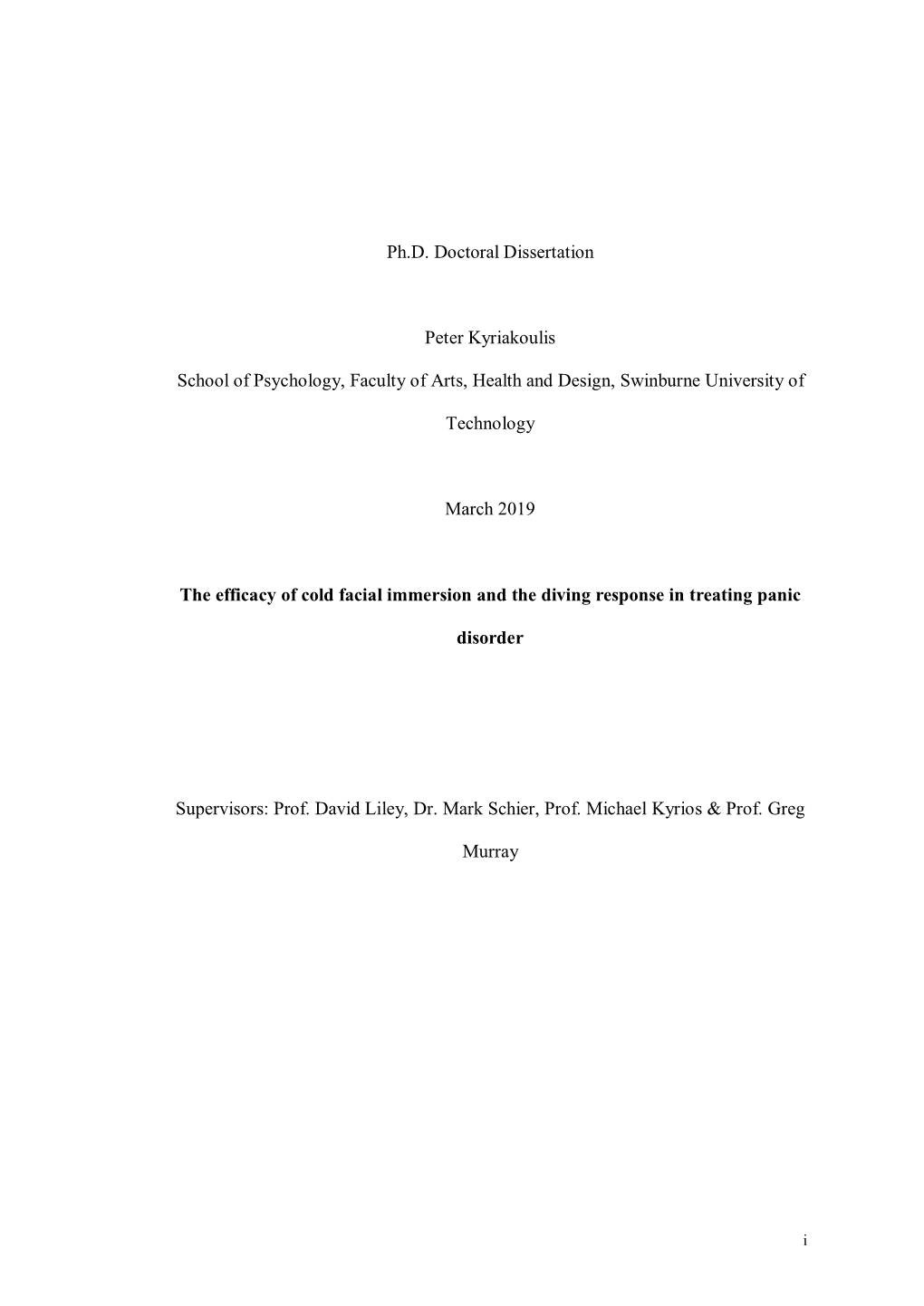 The Efficacy of Cold Facial Immersion and the Diving Response in Treating Panic