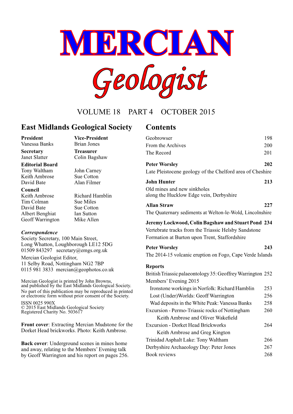 VOLUME 18 PART 4 OCTOBER 2015 East Midlands Geological Society