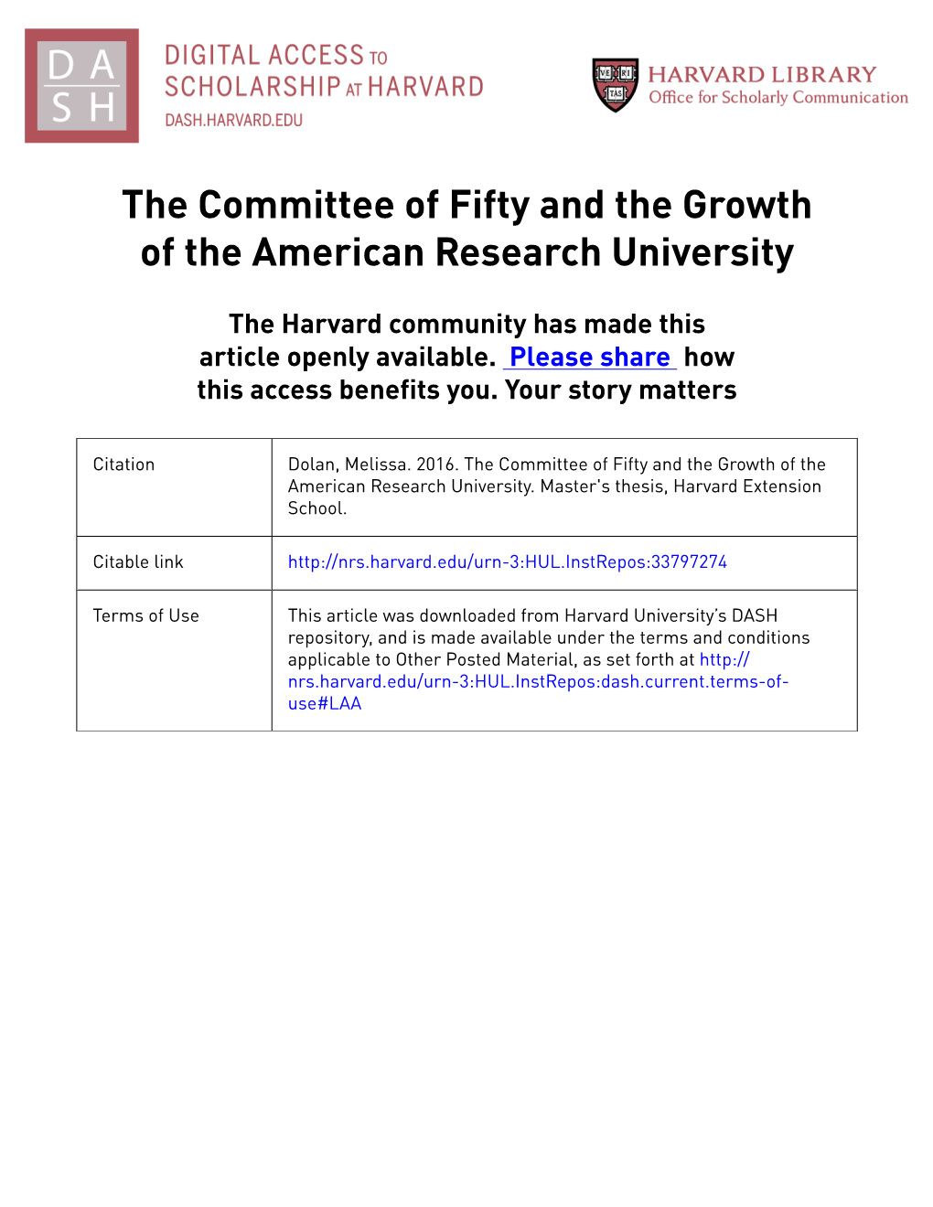 The Committee of Fifty and the Growth of the American Research University