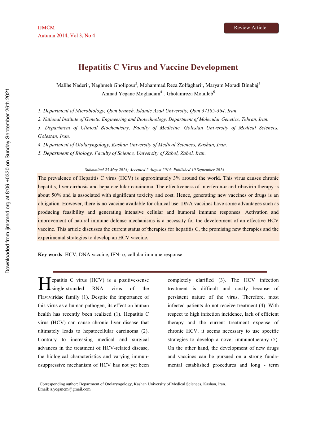 Hepatitis C Virus and Vaccine Development