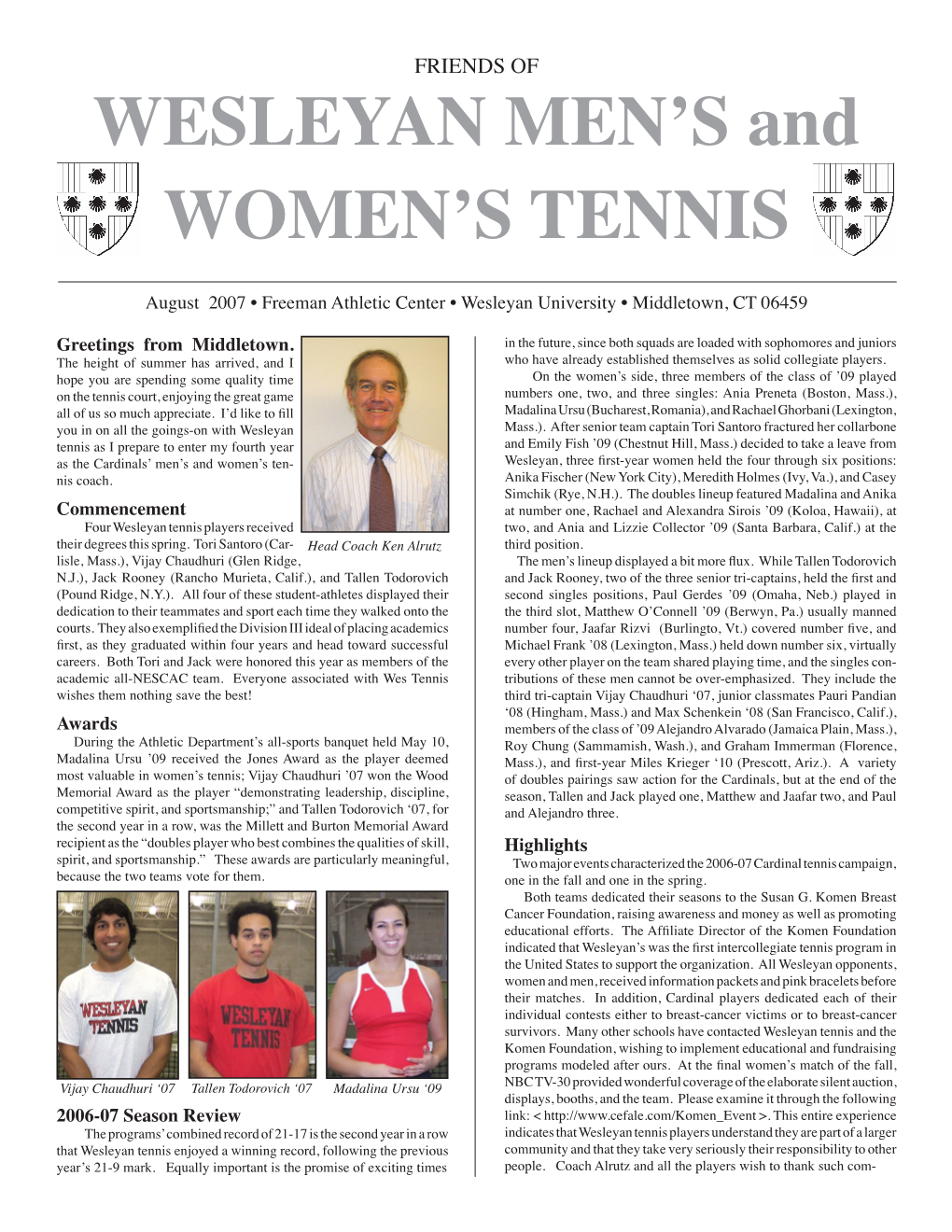 WESLEYAN MEN's and WOMEN's TENNIS