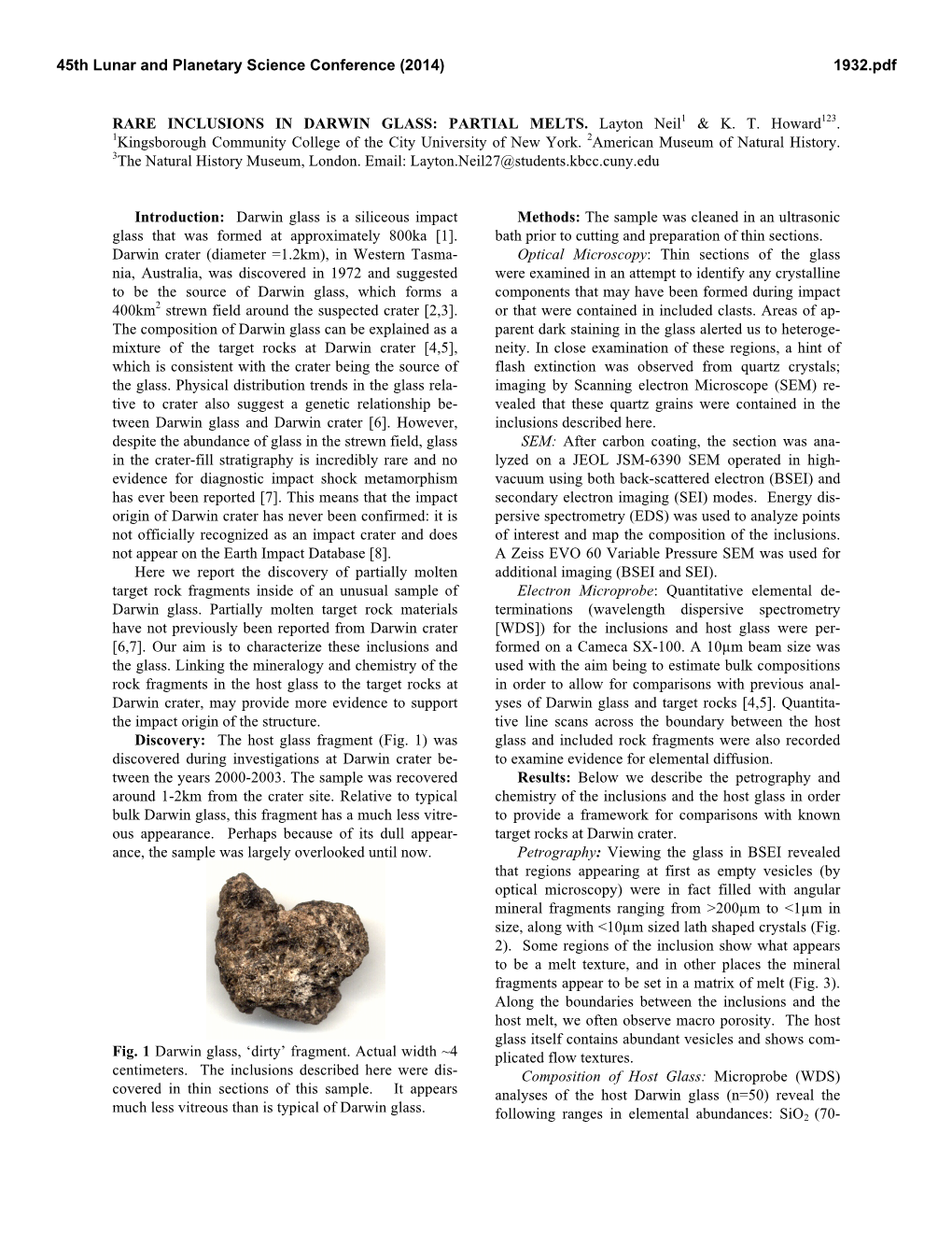 Rare Inclusions in Darwin Glass: Partial Melts