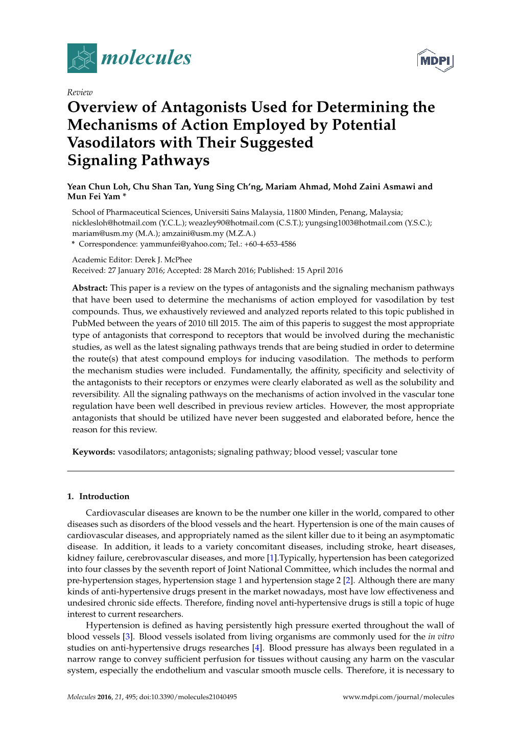 Overview of Antagonists Used for Determining the Mechanisms of Action Employed by Potential Vasodilators with Their Suggested Signaling Pathways