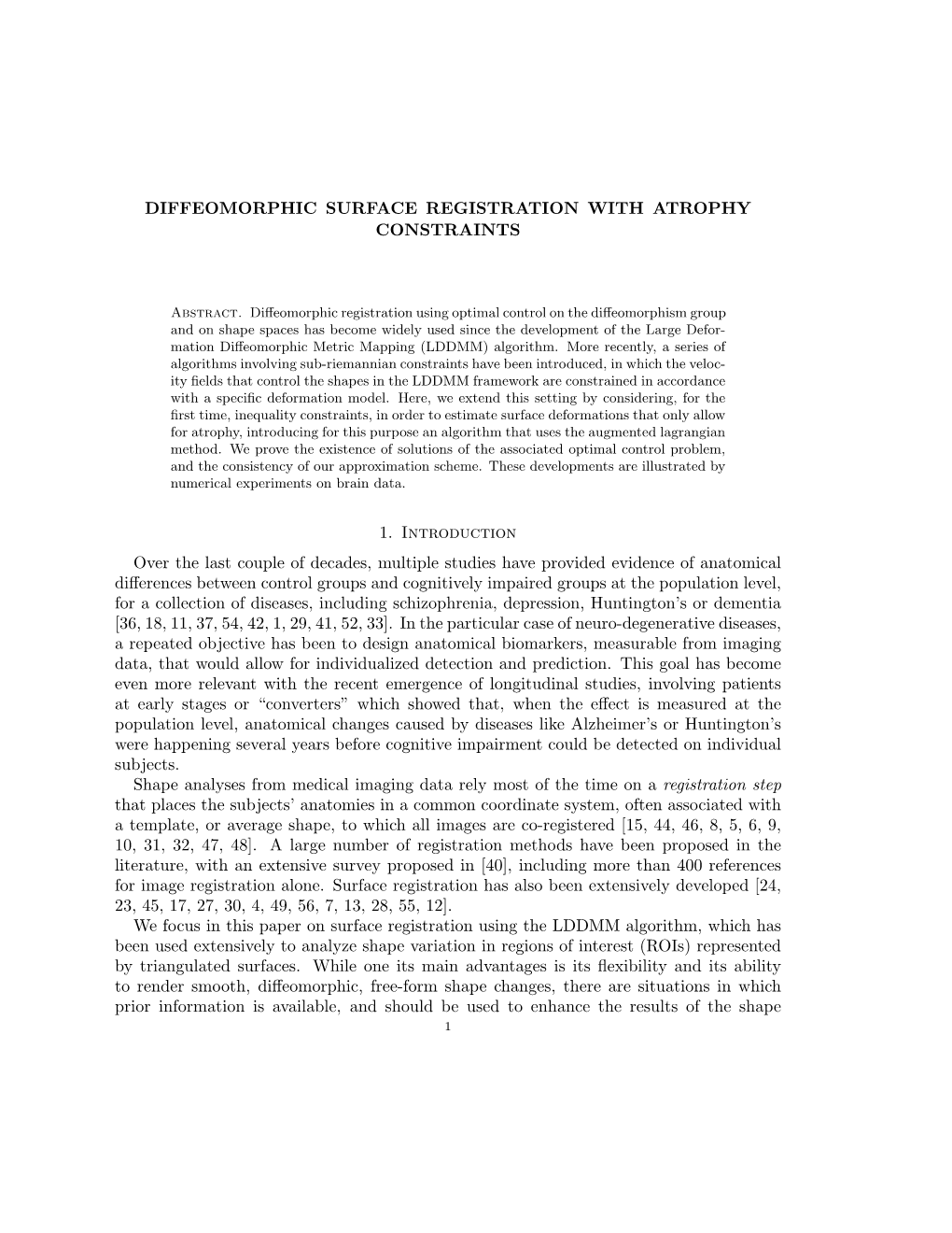 LDDMM Surface Registration with Atrophy Constraints