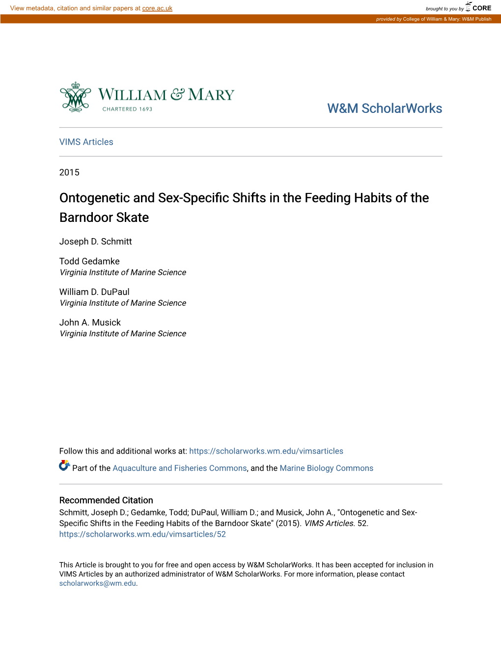 Ontogenetic and Sex-Specific Shifts in the Feeding Habits of the Barndoor Skate