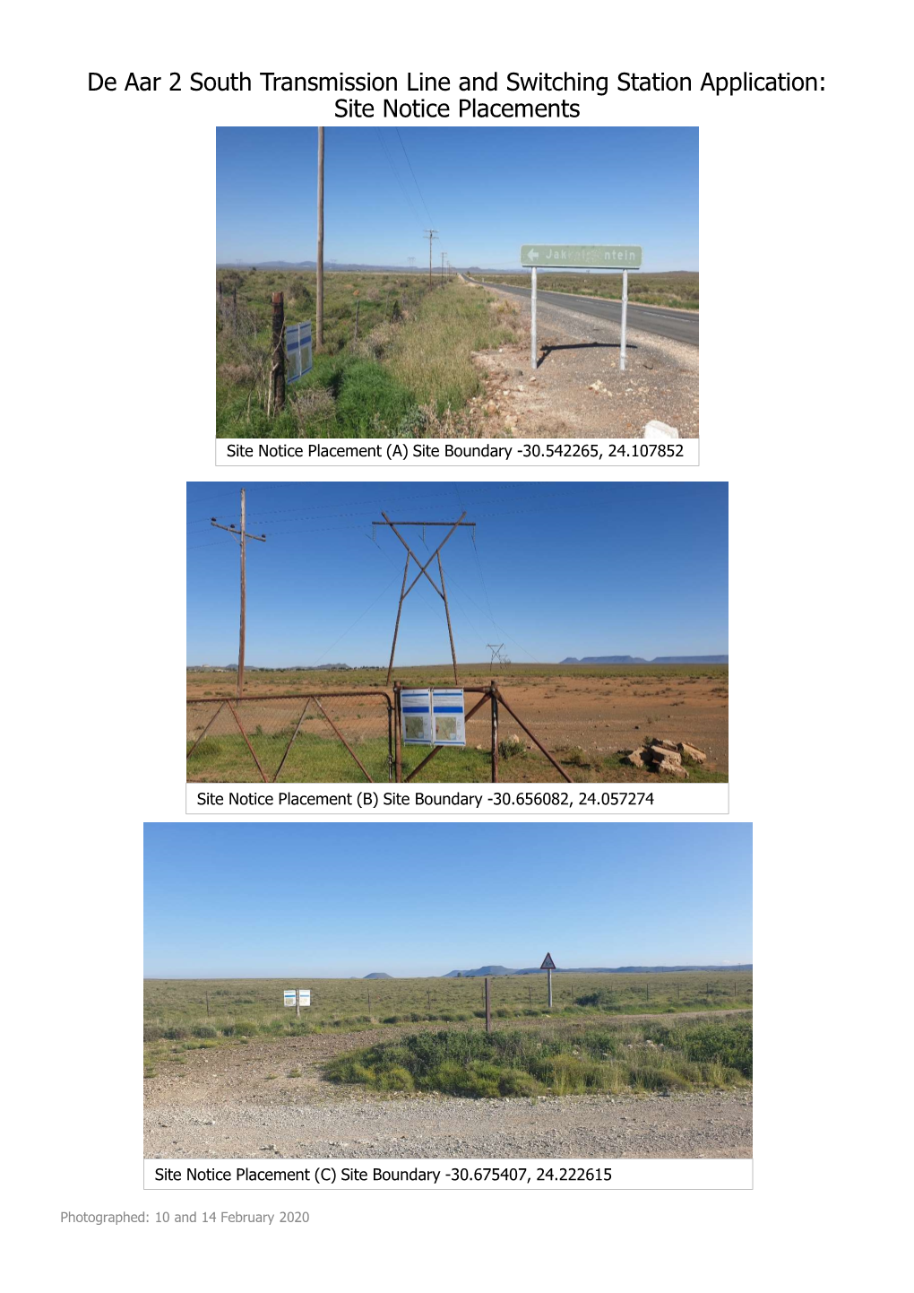 De Aar 2 South Transmission Line and Switching Station Application: Site Notice Placements
