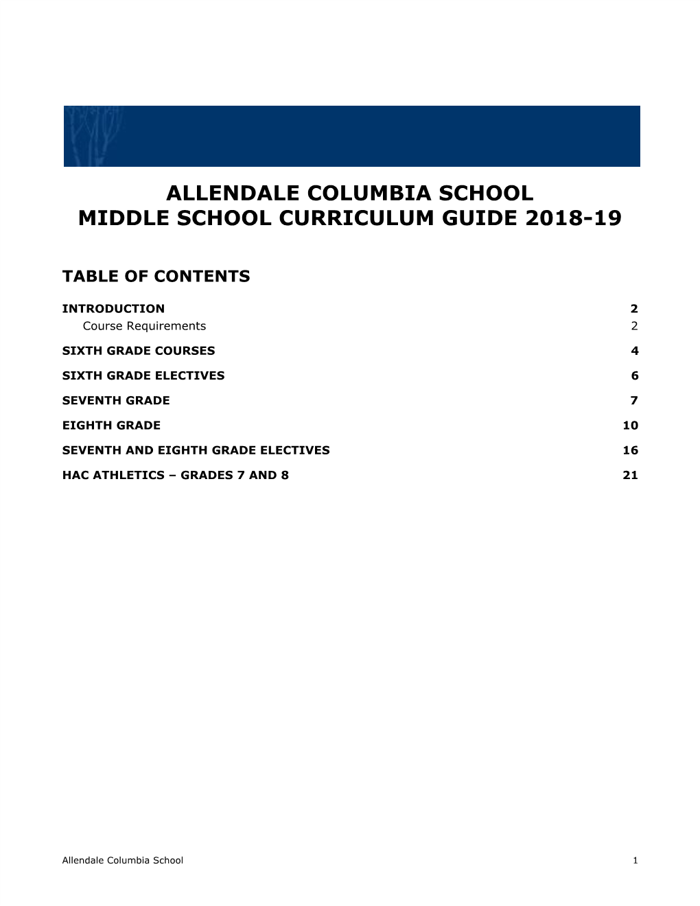 Allendale Columbia School Middle School Curriculum Guide 2018-19