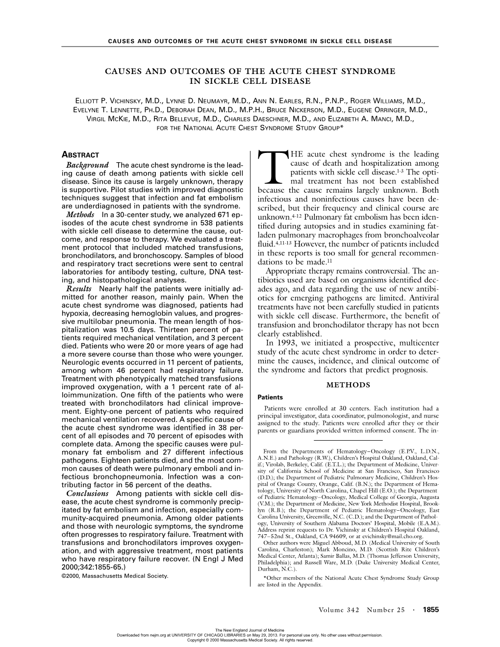 Causes and Outcomes of the Acute Chest Syndrome in Sickle Cell Disease