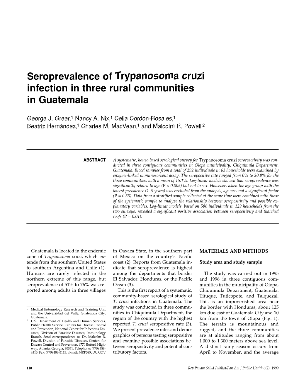 Seroprevalence of Trypanosoma Cruzi Infection in Three Rural Communities in Guatemala