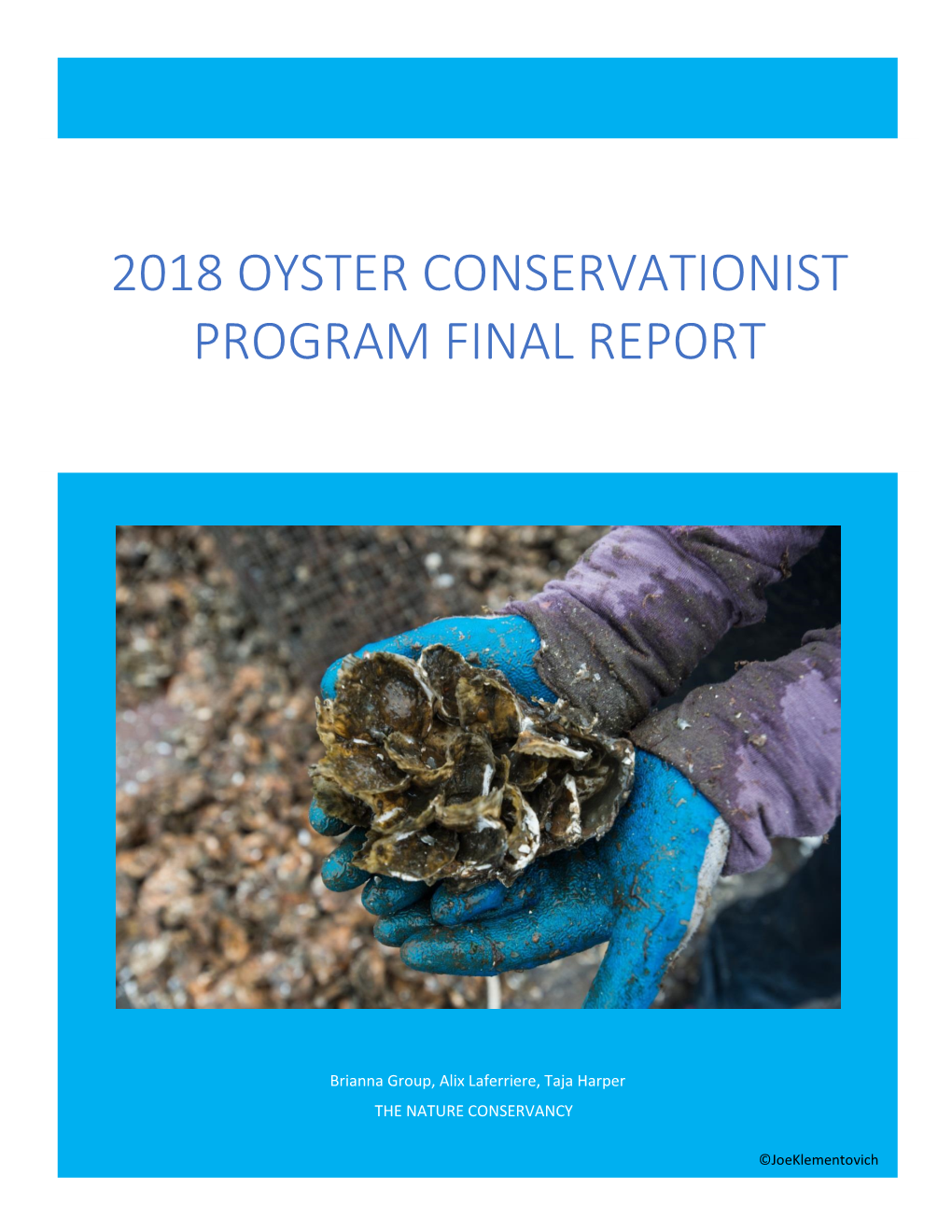 2018 Oyster Conservationist Program Final Report