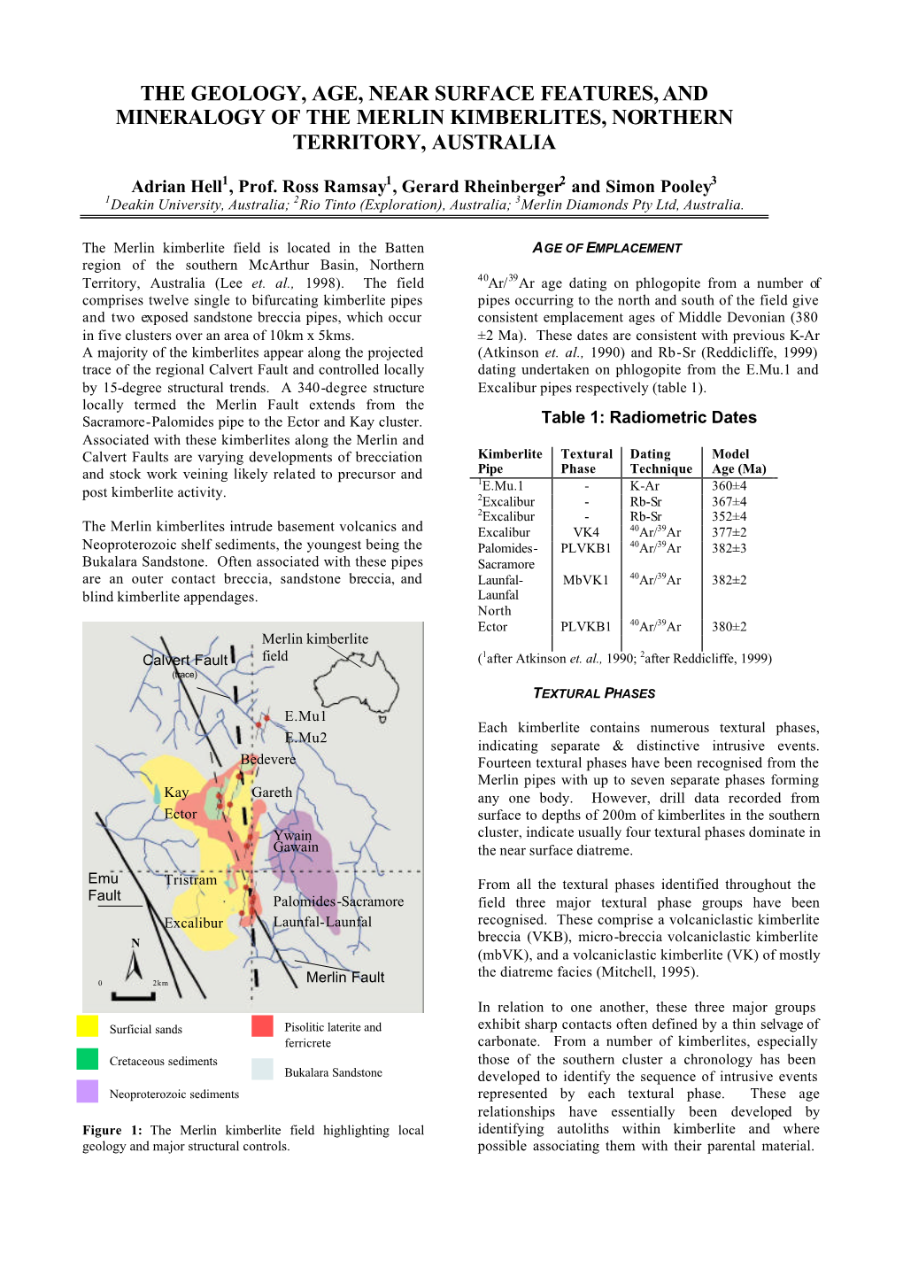 The Geology, Age, Near Surface Features, and Mineralogy of the Merlin Kimberlites, Northern Territory, Australia