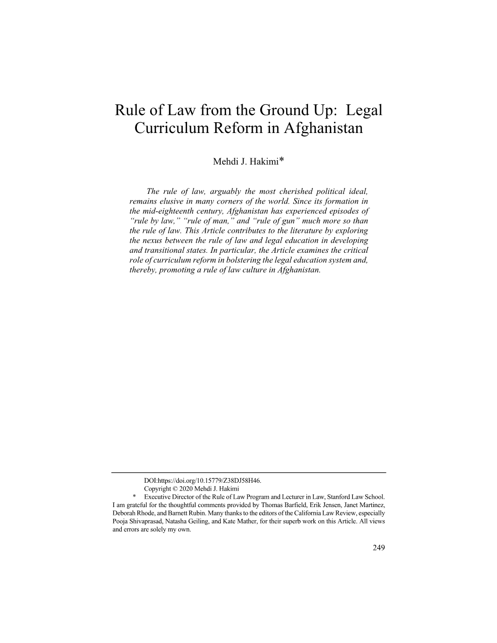 Rule of Law from the Ground Up: Legal Curriculum Reform in Afghanistan