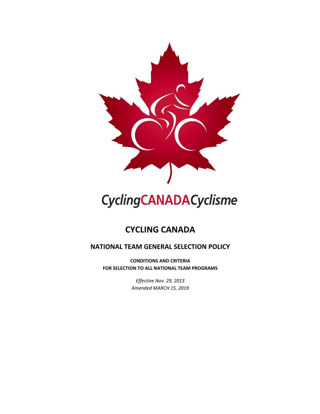 Cycling Canada General Selection Policy