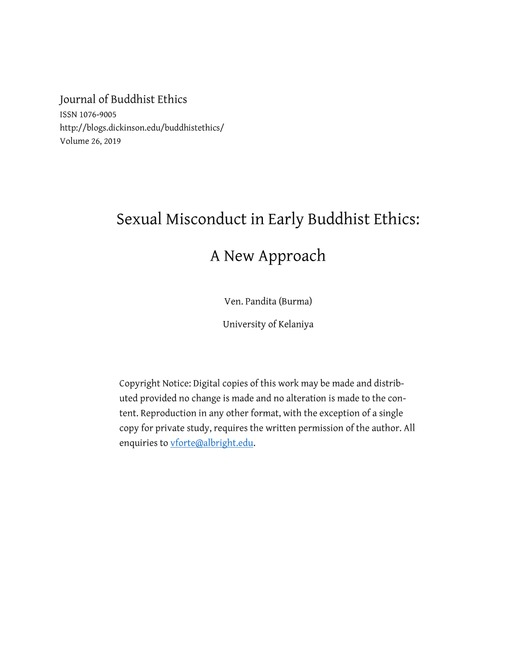 Sexual Misconduct in Early Buddhist Ethics