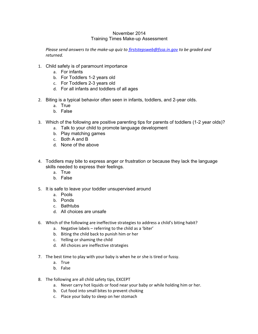 Training Times Make-Up Assessment