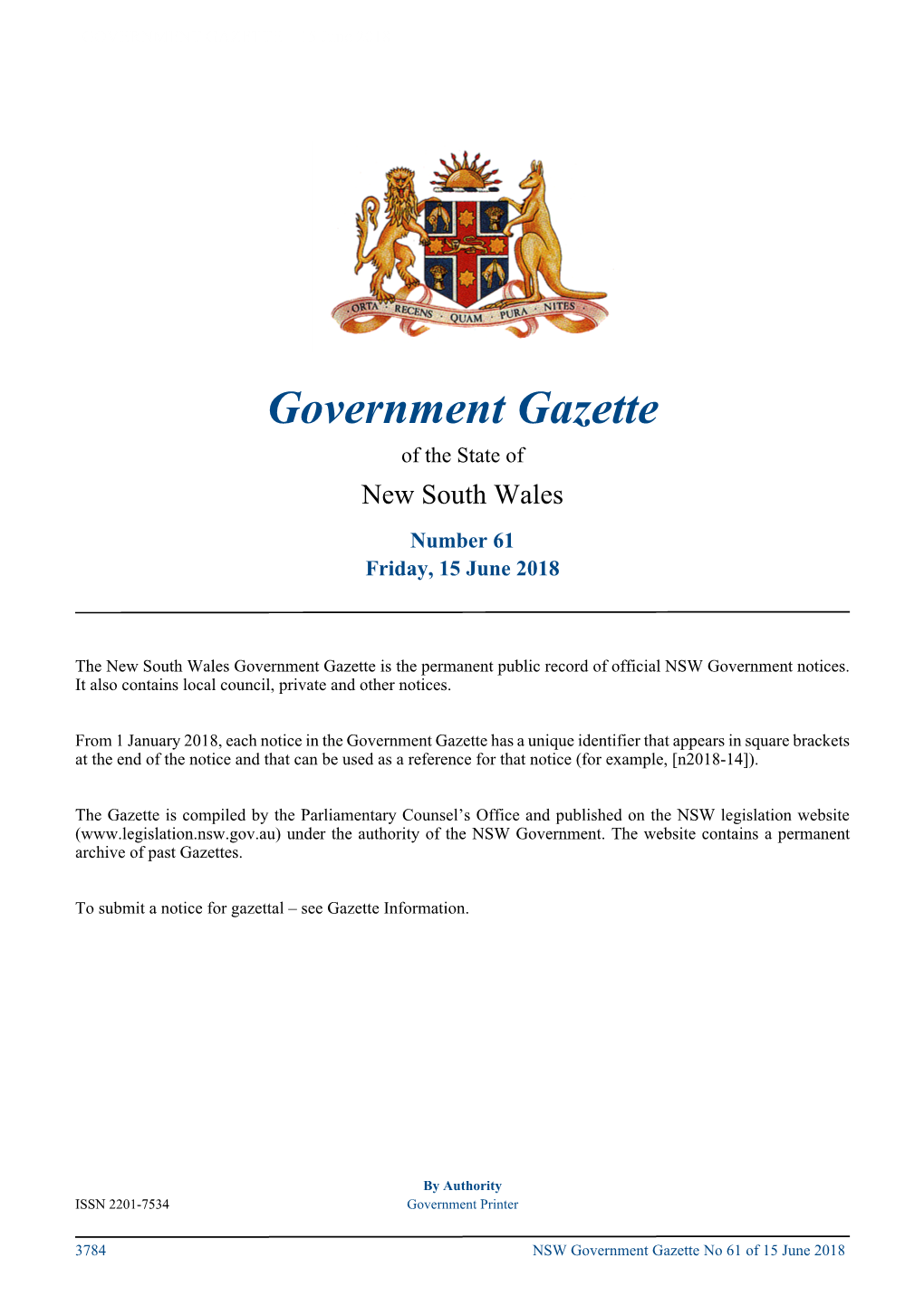 Government Gazette No 61 of Friday15 June 2018