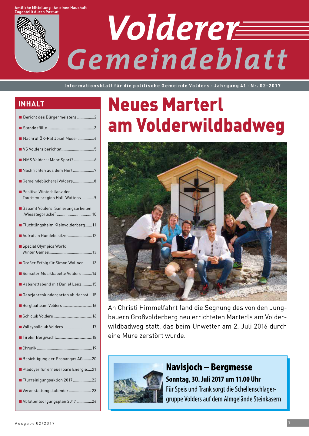 Gemeindeblatt Informationsblatt Für Die Politische Gemeinde Volders · Jahrgang 41 · Nr