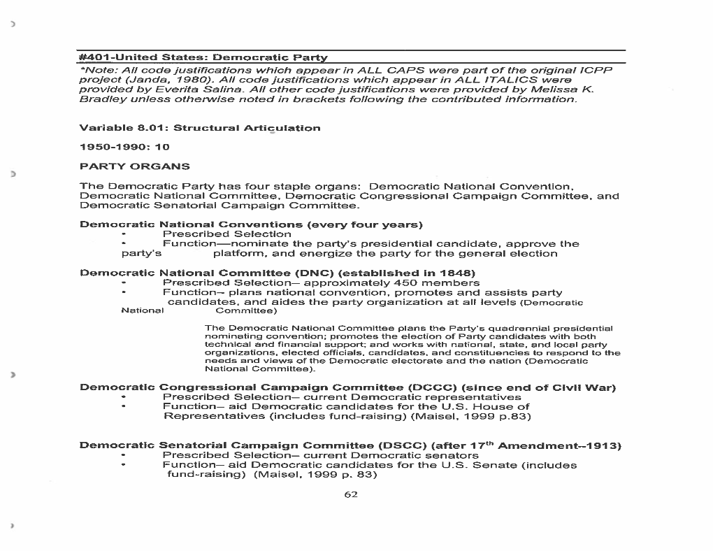 Democratic Party *Note:Allcode Justifications Which Appear in ALLCAPS Were Pad of the Original ICPP Project (Janda, 1980)