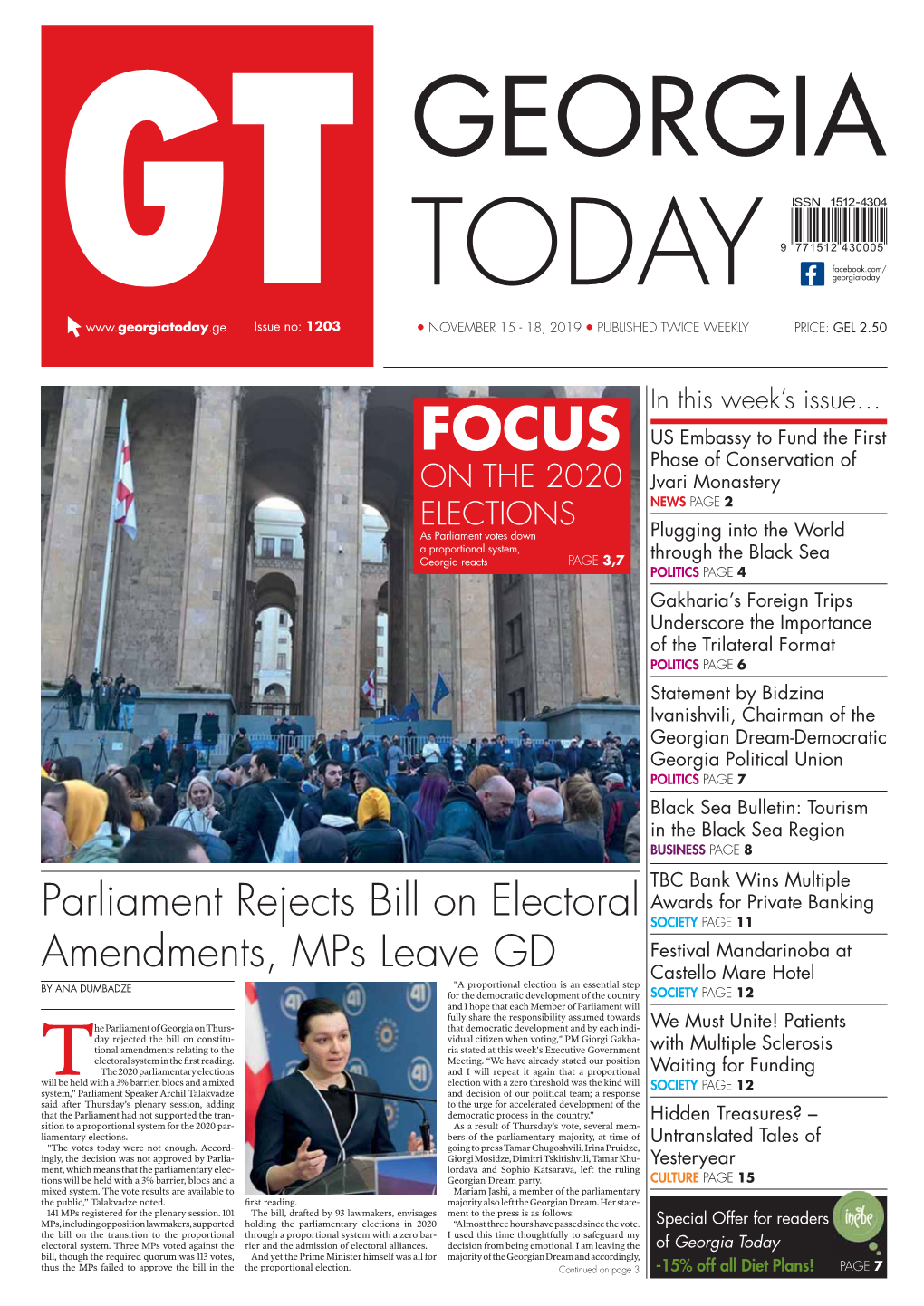 Parliament Rejects Bill on Electoral Amendments, Mps Leave GD Continued from Page 1 the Promise We Gave Our Citizens Two Principle.” a Matter of Principle